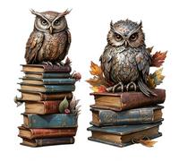 Xenovate 2 Pack Metal Owl Decor Wall Decor, Owls on Book Metal Wall Art, Bookish Gifts Hanging Decoration for Garden Fence Patio Porch Yard Indoor Outdoor
