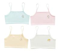 XENQITO 4 Pieces Girls' Brassiere Basic Cotton Bra for Girls Top Girls Training Bra Basic Underwear Cotton Bra for Girls 8-12 Years