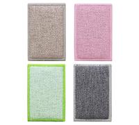 XENQITO Pack of 4 Washing Up Sponge, Washable Microfibre, Double-Sided Sponge Kitchen Reusable, Dishwashing Sponges, One Rough and One Soft Side for Pots, Pans, Dishes, 12.5 x 8 cm
