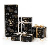 Xenray 30th Birthday Wrapping Paper for Men Women - 5 Sheets Black Gold Gift Wrap, 70x50cm, Cheers to 30 Years Party Decorations