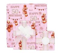 Xenray 50th Birthday Wrapping Paper,5sheets Rose Gold 50x70cm 50 Year Old Printed Patterned Paper