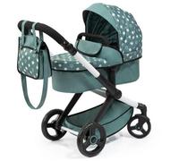 BAYER Design 17058AA Combi Dolls pram Xeo, Stroller, Height-Adjustable Handle, Convertible, Bag, Green, Star,Medium