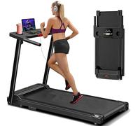 XEO HOME Folding Treadmill Electric Walking Pad for Home Office Gym Compact Running Machine NO ASSEMBLY with Handle Bar LED Display Bluetooth Speakers Adjustable Speed 1-10KM/H Phone & Bottle Holder