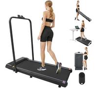 XEO HOME Walking pad with Handles Bar Underdesk Treadmill for Home Office Gym Foldable Electric Running Machine Portable Remote & Bluetooth App Control 2HP 1-10Km/H W. Capacity 120kg/265lbs