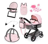 Bayer Design 17030AB Dolls pram XEO, doll stroller, carriage pram with highchair, bag, sleeping bag, baby gym, accessories, Pink