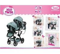 Bayer Design 26758AA Twin dolls pram, carriage, adjustable handle, bag, green, stars