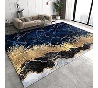 XEODIAT Abstract Black Gold Marble Area Rug Soft Marble Gilded Navy Blue Floor Mat Printed Design Large Carpet for Bedroom Kitchen Living Room 140 x 200 cm