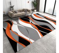 XEODIAT Abstract Spiral Wave Art Area Rug Orange Black White Grey Wavy Stripes Rugs Non-Slip Floor Mat for Living Room Bedroom Dining Room Farmhouse Laundry Room Bathroom 140 x 200 cm