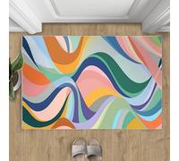 XEODIAT Abstract Waves Area Rug,Retro Style Living Room Rug, Colorful Stripes Rug for Bedroom, Washable Non Slip Low Pile Carpet, Home Decor 50x80cm