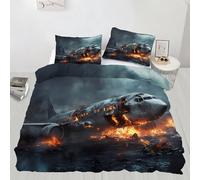 XEODIAT Aircraft Wreckage Duvet Cover Set Aircraft Bedding Set Aviation Disaster Printed Bedding Quilt Cover for Bedding Decro, Ultra Soft Microfiber Hidden Zipper Bed Cover (200×200cm)