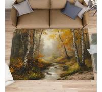 XEODIAT Autumn Forest Rugs for Living Room 50x80cm Stream Scenery Area Rug Birch Forest Bedroom Carpet Mat for Bedroom Living Room Kitchen
