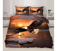 XEODIAT Bald Eagle Bedding Set 220x230cm,Birds of Prey 3 Pieces Soft and Comfortable Microfiber Glacier Sunset Duvet Cover Set, Bedding for Children and Adults