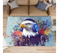XEODIAT Bald Eagle Rugs Living Room 120x180cm Interesting National Bird Area Rugs for Bedroom Colorful Ink-Splashed Headphones Non Slip Printed Carpet for Bedroom Living Room Kitchen