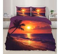 XEODIAT Beach Duvet Cover Set Sunset Landscape 3D Printed Quilt Cover Palm Trees Bedding Set Ultra Soft Comforter Cover for Teenagers,Children Double Size