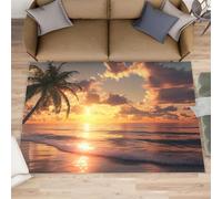 XEODIAT Beach Sunset Rugs Living Room 60x110cm Natural Beauty Area Rugs for Bedroom Coconut Tree Sunset Non Slip Printed Carpet for Bedroom Living Room Kitchen