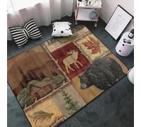 XEODIAT Bear Moose Deer Pattern Rustic Lodge Area Rug Retro Bear Elk Outdoor Indoor Washable Rug for Floor Mat Indoor Throw Rugs Soft Mats for Bedroom Living Room Kids Room 100 x 150 cm