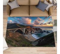 XEODIAT Bixby Bridge Area Rug, 180x240cm Cross-Sea Bridge Machine Washable Floor Carpet, Romantic Highway Soft and Plush Mats for Living Room Bedroom