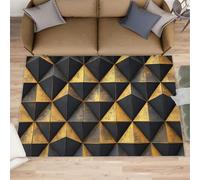 XEODIAT Black and Gold Geometry Rugs Living Room 60x110cm Diamond Geometry Area Rugs for Bedroom Black and Gold Stripes Non Slip Printed Carpet for Bedroom Living Room Kitchen