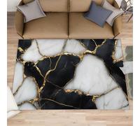 XEODIAT Black and Gold Marble Texture Rugs for Living Room 70x140cm Gold Cracks Area Rug Black and White Marble Bedroom Carpet Mat for Bedroom Living Room Kitchen