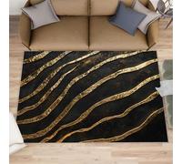 XEODIAT Black and Gold Texture Area Rug, 160x230cm Gold Lines Machine Washable Floor Carpet, Abstract Stripes Soft and Plush Mats for Living Room Bedroom