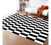 XEODIAT Black and White Plaid Area Rug, 70 x 140 cm, Checkered Flag Pattern, Machine Washable, Suitable for Living Room, Bedroom, Dining Room