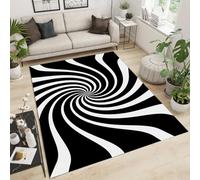 XEODIAT Black and White Swirl Area Rug Abstract Distorted Optical Illusion Rugs Non-Slip Floor Mat for Living Room Bedroom Dining Room Farmhouse Laundry Room Bathroom 60 x 110 cm