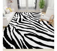 XEODIAT Black and White Zebra Skin Area Rug Soft Animal Art Floor Mat Printed Design Large Carpet for Bedroom Kitchen Living Room 120 x 180 cm