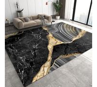XEODIAT Black Gold Art Area Rug Soft Modern Black Gold Marble Floor Mat Printed Design Large Carpet for Bedroom Kitchen Living Room 60 x 110 cm