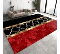 XEODIAT Black Red Gold Art Area Rug Red Chinese Geometry Outdoor Indoor Washable Rug for Floor Mat Indoor Throw Rugs Soft Mats for Bedroom Living Room Kids Room 80 x 150 cm