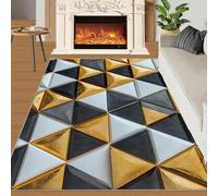 XEODIAT Black White and Gold Geometry Area Rug, 160x230cm Geometric Triangle Diagram Machine Washable Floor Carpet, Rhombus Geometry Soft and Plush Mats for Living Room Bedroom