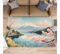 XEODIAT Blooming Pink Cherry Blossoms Rugs for Living Room 100x150cm Japanese Snowy Mountains Area Rug Spring Oil Painting Bedroom Carpet Mat for Bedroom Living Room Kitchen