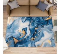 XEODIAT Blue and White Marble Rugs Living Room 120x180cm Gold Texture Area Rugs for Bedroom Abstract Fluid Art Non Slip Printed Carpet for Bedroom Living Room Kitchen