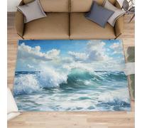 XEODIAT Blue Sky and White Clouds Area Rug, 60x90cm Natural Waves Machine Washable Floor Carpet, Seascape Soft and Plush Mats for Living Room Bedroom