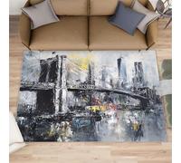 XEODIAT Brooklyn Bridge Area Rug, 80x150cm City Skyline Machine Washable Floor Carpet, City Graffiti Soft and Plush Mats for Living Room Bedroom