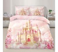 XEODIAT Cartoon Castle Duvet Cover Pink Paradise Bedding Set for Kids Boys Girls Fairytale Fantasy Comforter Cover Bedspread Cover Bedroom Collection 2Pcs Double Size