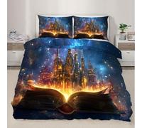 XEODIAT Castle Duvet Cover Set Starry Sky Comforter Cover Magic Book 3 Piece Bedding Set with Pillowcase All Season Decor Quilt Cover with Zipper for Kids Adult Super King Size