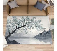 XEODIAT Chinese Ink Painting Area Rug, 50x80cm Flower and Bird Painting Machine Washable Floor Carpet, Lone Tree and Landscape Soft and Plush Mats for Living Room Bedroom