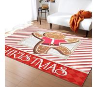 XEODIAT Christmas Gingerbread Man Area Rug Red White Stripes Thick Outdoor Indoor Washable Rug for Floor Mat Indoor Throw Rugs Soft Mats for Bedroom Living Room Kids Room 50 x 80 cm