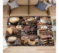 XEODIAT Coffee Area Rug, 140x200cm Desserts and Cakes Machine Washable Floor Carpet, Food Soft and Plush Mats for Living Room Bedroom