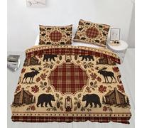 XEODIAT Country Bear Bedding Sets Rustic Cabin Themed 3D Comforter Cover Rustic Western Buffalo Duvet Cover Set for Kids Decor Quilt Cover 3 Piece Set with Zipper + 2 Pillowcases Super King Size