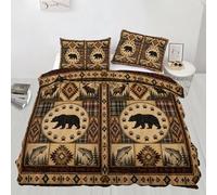 XEODIAT Country Bear Duvet Cover Set 3 PCS Rustic Cabin Themed Bedding Set Southwestern Aztecs 3D Duvet Cover with Pillowcases, for Soft Microfiber Quilt Cover with Zipper Closure Super King Size