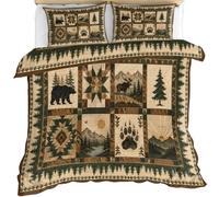 XEODIAT Country Bear Duvet Cover Set Rustic Cabin Themed 3D Printed Quilt Cover Southwestern Aztecs Bedding Set Ultra Soft Comforter Cover for Teenagers,Children Super King Size