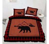 XEODIAT Country Bear Super King Size Bedding Set Rustic Cabin Bear Duvet Cover Set 3 Piece Red Buffalo Plaid Printed Comforter Cover Set for Teens Boys Girls (Super King)