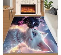 XEODIAT Cute Black and White Cat Area Rug Soft Cat Animal Couple Floor Mat Printed Design Large Carpet for Bedroom Kitchen Living Room 60 x 110 cm