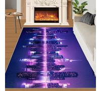 XEODIAT Cyberpunk Rugs Living Room 140x200cm Dreamlike City Night Scene Area Rugs for Bedroom Urban Reflection Non Slip Printed Carpet