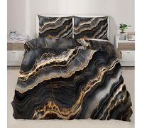XEODIAT Dark Marble Texture Bedding Set Gold Texture Duvet Cover Black and Gold Marble Comforter Cover Bedspread Cover Quilt Cover for Kids Children Teens 3Pcs Double Size
