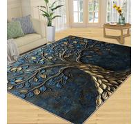 XEODIAT Embossed Trees Rugs Living Room 60x110cm Golden Leaves Area Rugs for Bedroom Leaf Texture Non Slip Printed Carpet for Bedroom Living Room Kitchen