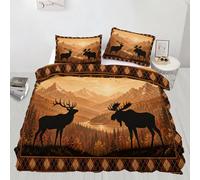 XEODIAT Fall Farmhouse Bedding Set Super King Size Cabin Decorations 3 Piece Duvet Cover Set Moose Deer Country Printed Pattern Bed Set with Zipper Closure,Ties