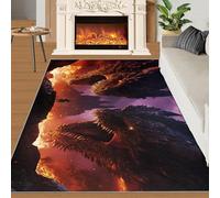 XEODIAT Fantasy Animals Rugs Living Room 140x200cm Two Dragons Facing off Area Rugs for Bedroom Flame Castle Non Slip Printed Carpet for Bedroom Living Room Kitchen