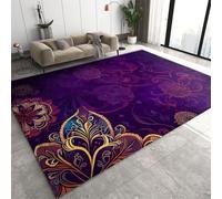 XEODIAT Fashion Purple Art Area Rug Gold Floral Rug 120 x 180 cm